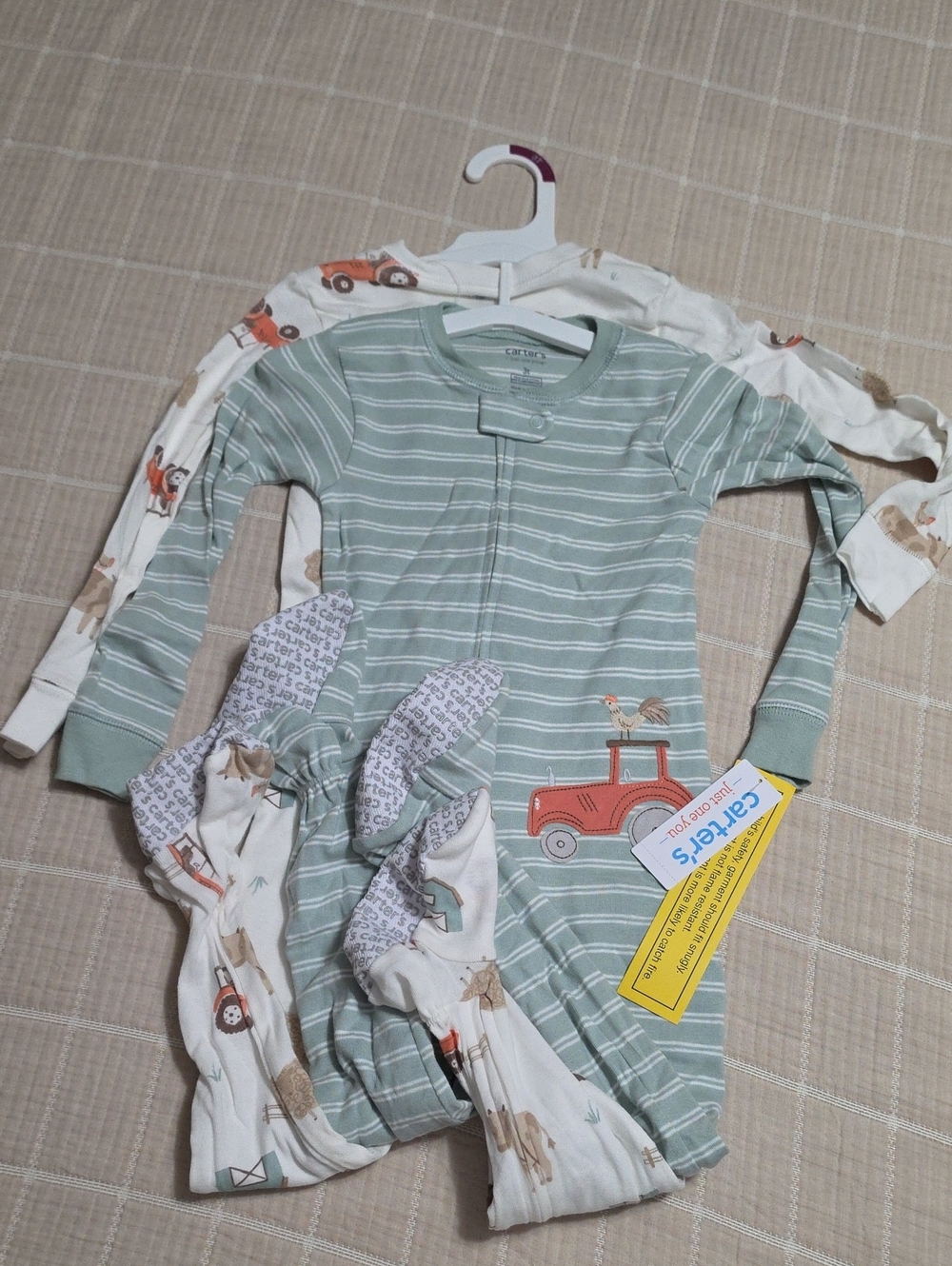 Carter's Sage Green Striped Sleep Sack with Red Tractor Applique